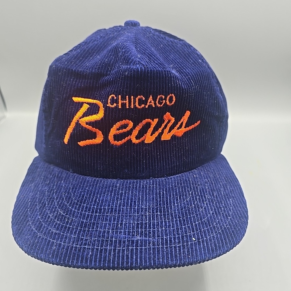 Vintage Chicago Bears Script Cord‎ Hat 80s NFL Football Blue Orange Football Cap